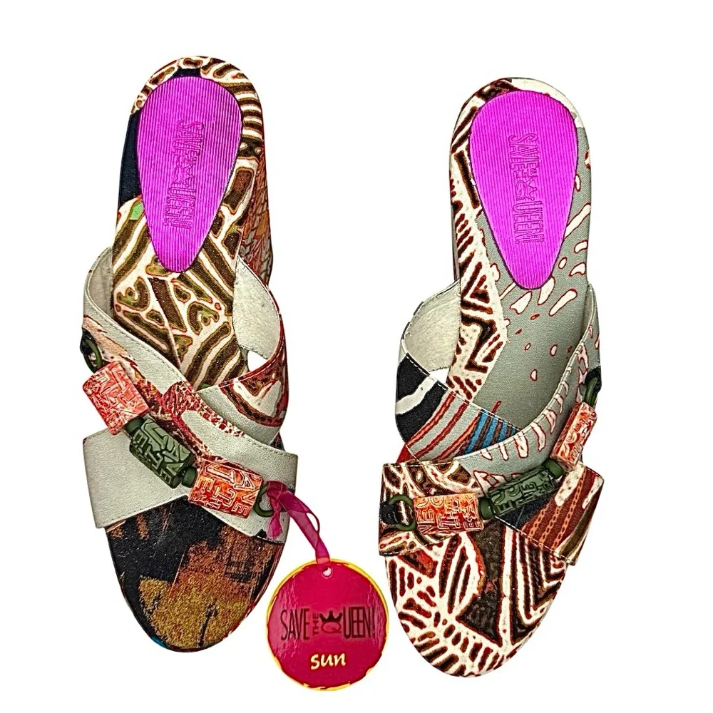 Vintage Save The Queen Strappy Wedge Sandals Multicolor EU 39 US 8 Italy